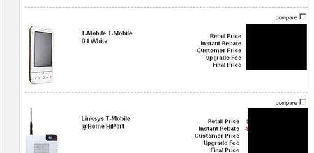 White T-Mobile G1 appears on upgrade page