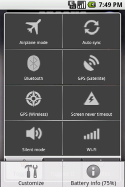 Toggle Settings optimizes Android battery/features
