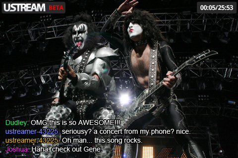 Ustream Viewer streams live video to Android devices, starting with tonight’s KISS concert