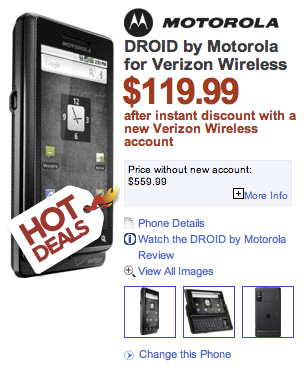 Dell Mobility offering the DROID for $119.99 after instant discount and 2-year commitment