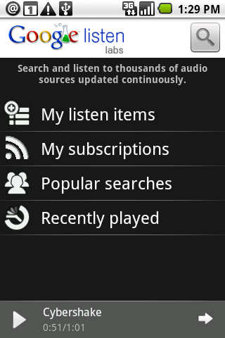 Google Listen Android podcast app now syncs with Google Reader