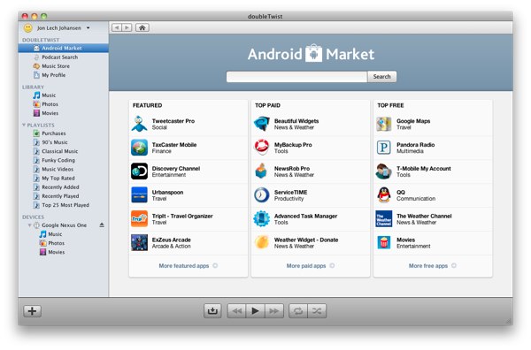 doubleTwist adds browser for Android Market, but downloads not yet available