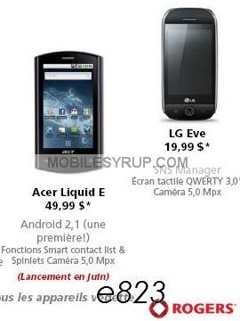 Acer Liquid e to cost $49.99 on Rogers w/ 3-year agreement